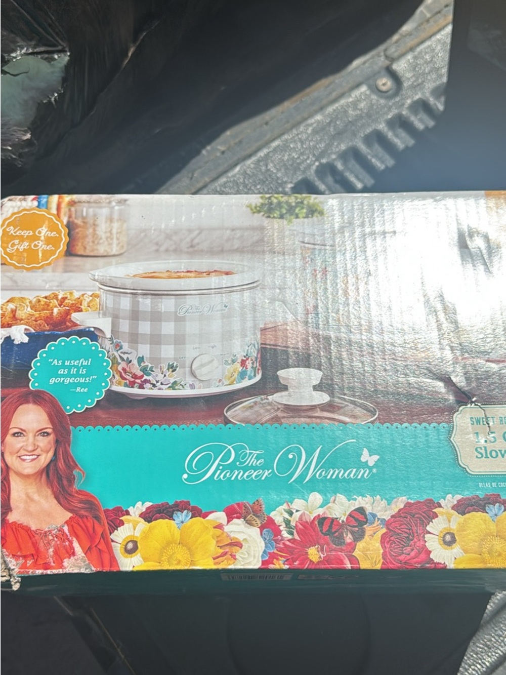 The Pioneer Woman Turquoise Floral Gingham Slow Cooker